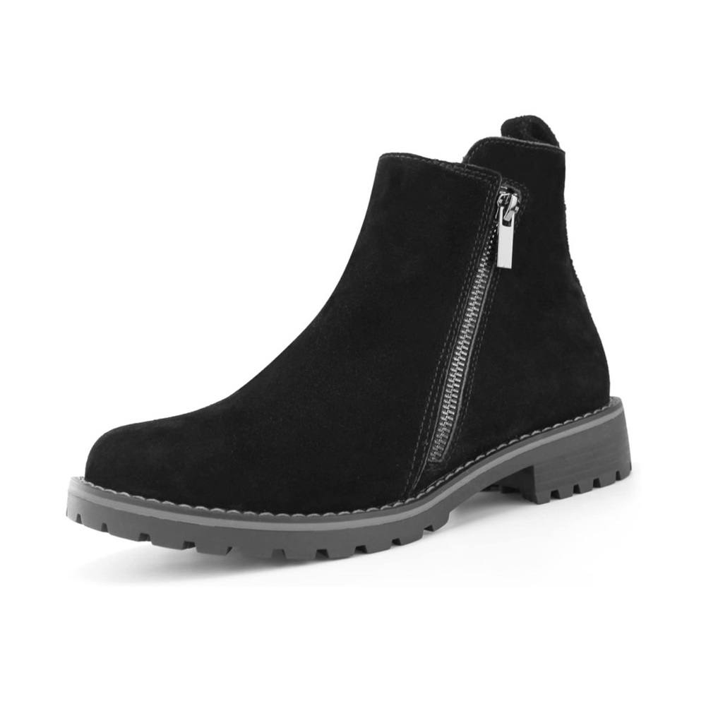 Hawkwell Women's Suede Leather Low Heel Zipe up Ankle Boots Side Zipper Fall 10